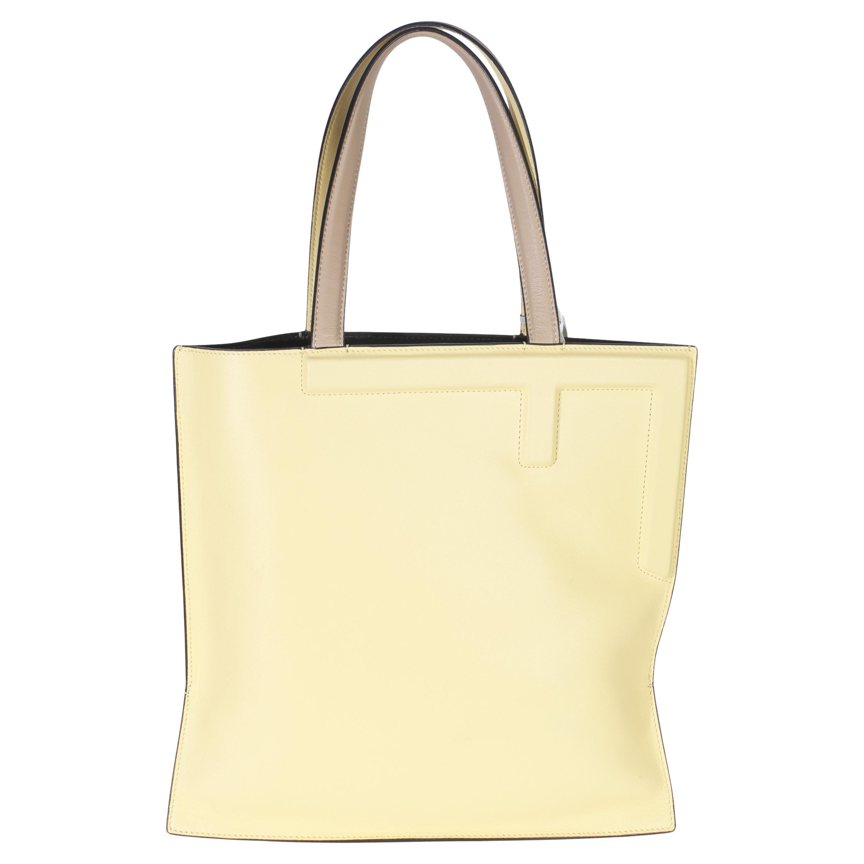 Fendi Beige Light Yellow Smooth Calfskin Medium Flip Tote