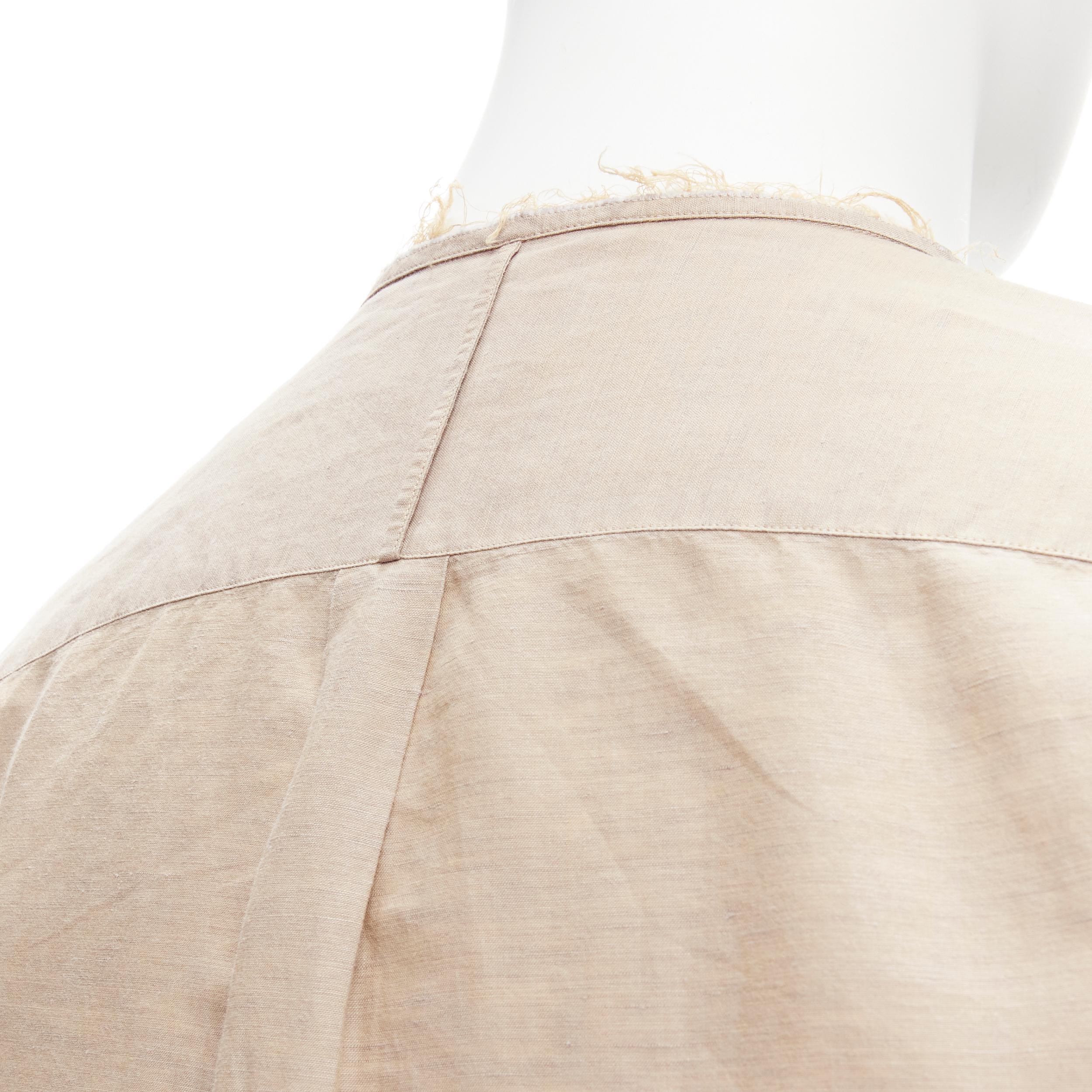 FENDI beige linen cotton raw frayed half button long sleeve shirt EU40 L For Sale 3