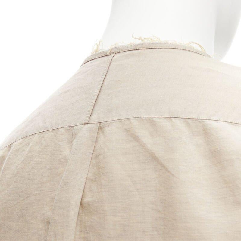 FENDI beige linen cotton raw frayed half button long sleeve shirt EU40 L For Sale 3