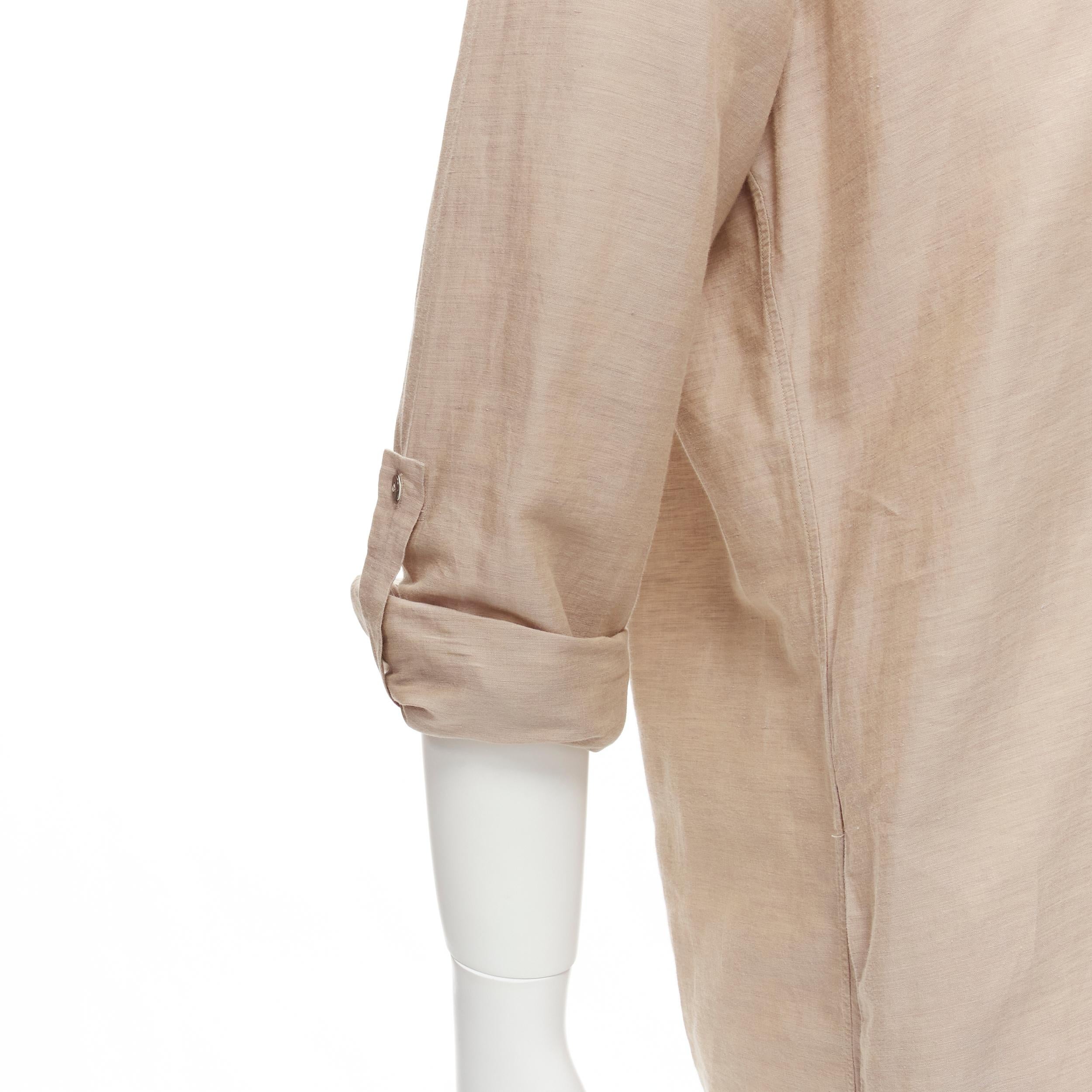 FENDI beige linen cotton raw frayed half button long sleeve shirt EU40 L For Sale 4