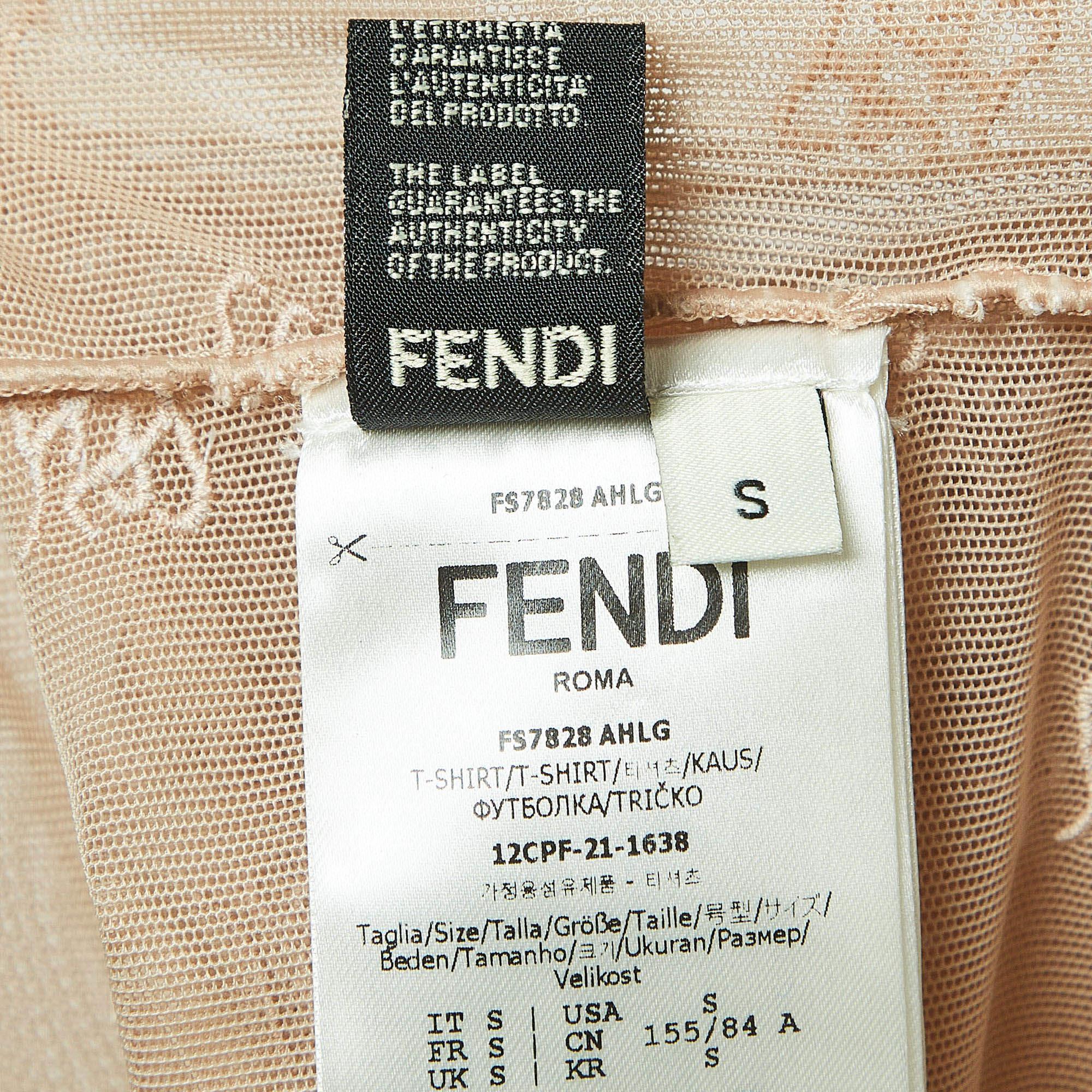 Women's Fendi Beige Logo Embroidered Mesh Bodysuit S