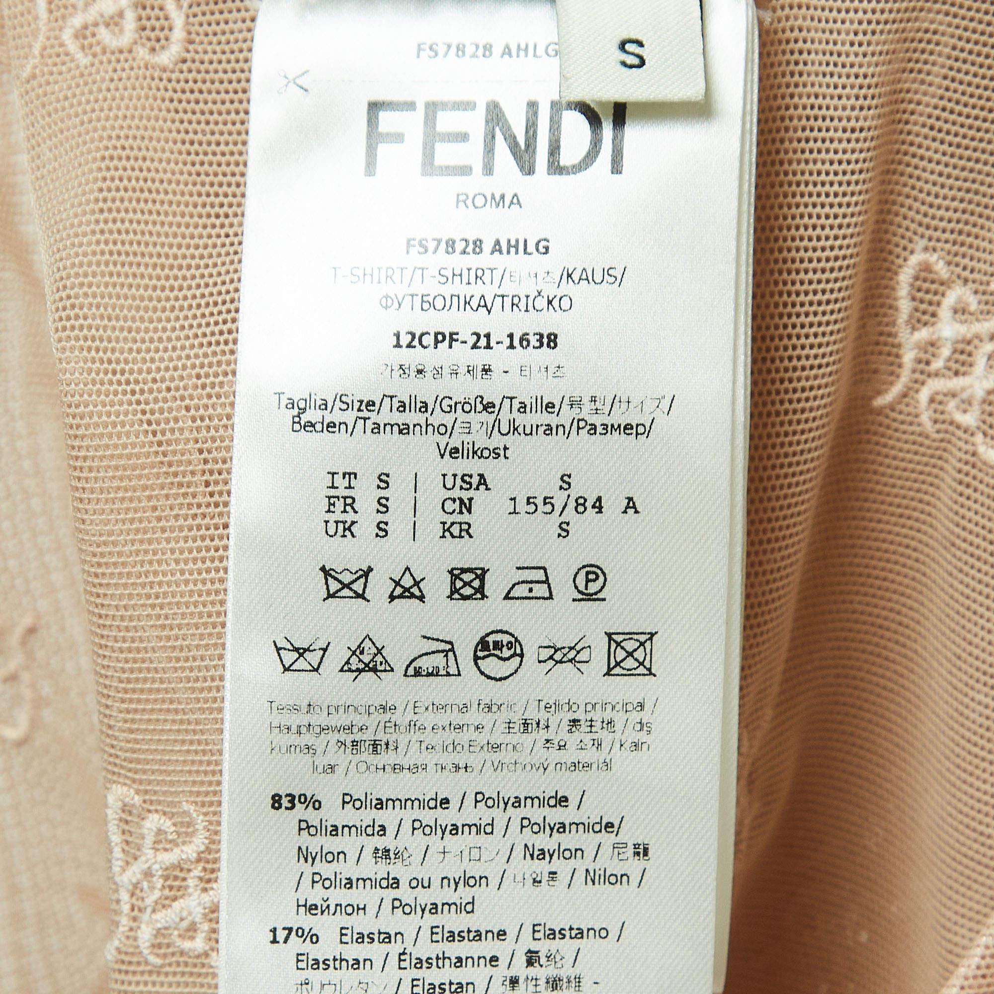 Fendi Beige Logo Embroidered Mesh Bodysuit S 1