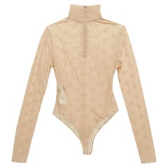 Fendi Beige Logo Embroidered Mesh Bodysuit S