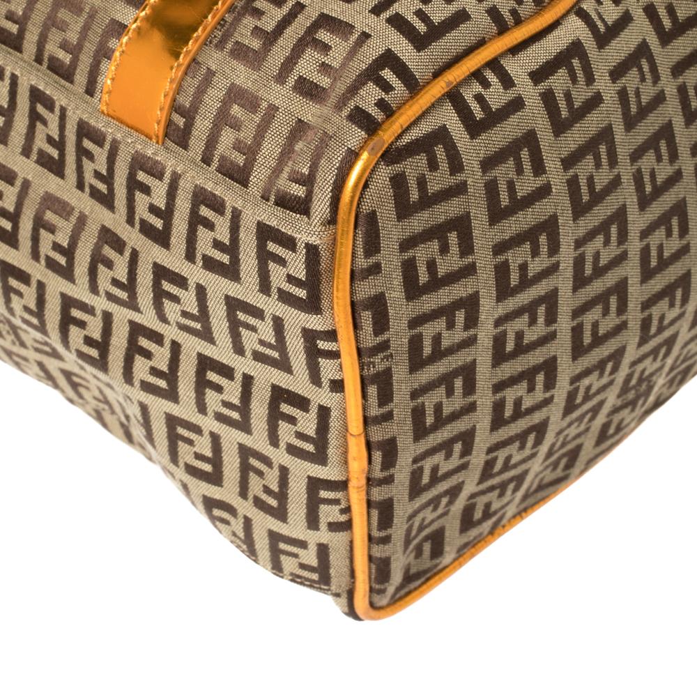 Fendi Beige/Metallic Orange Zucchino Patent Leather Bauletto Boston Bag 3