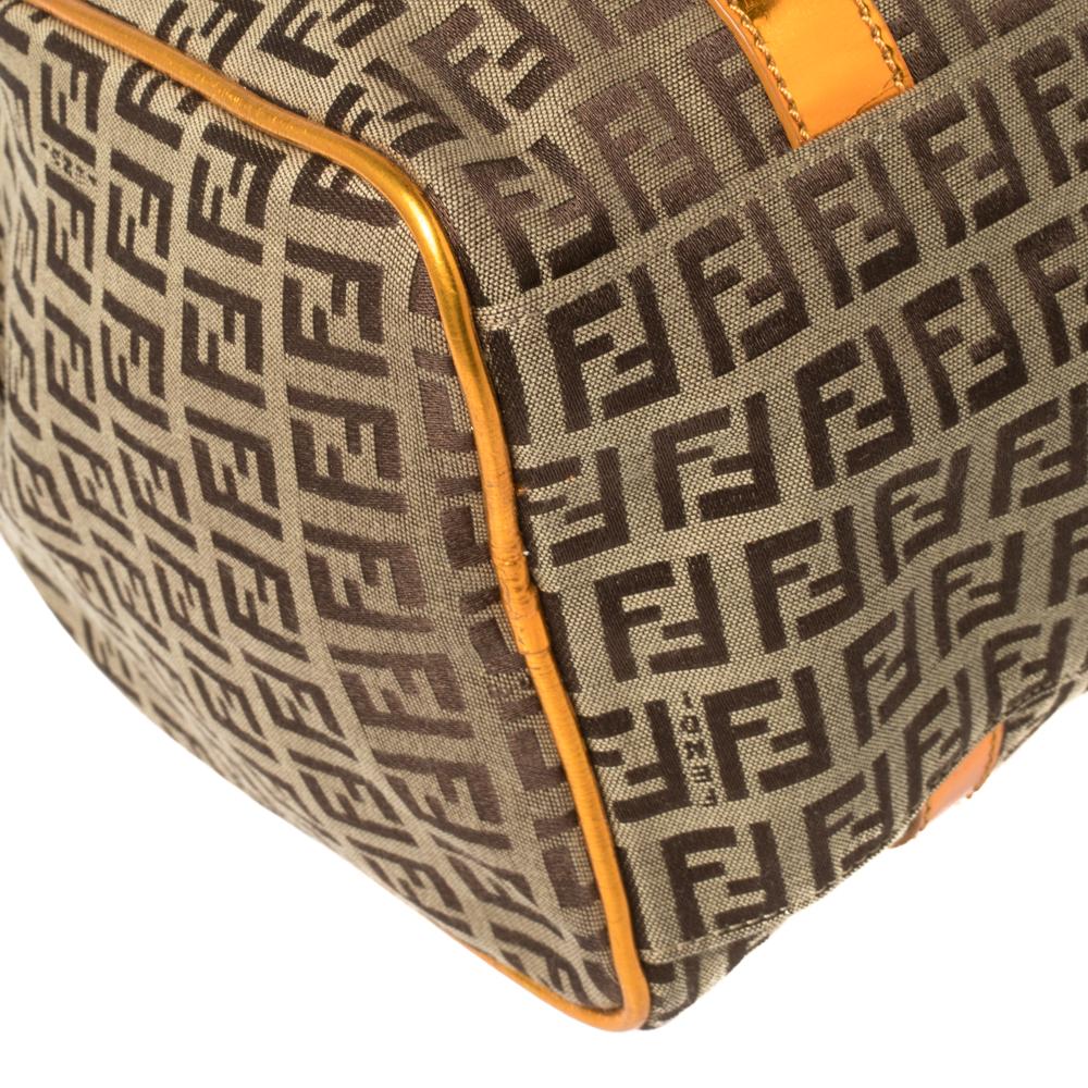 Fendi Beige/Metallic Orange Zucchino Patent Leather Bauletto Boston Bag 1