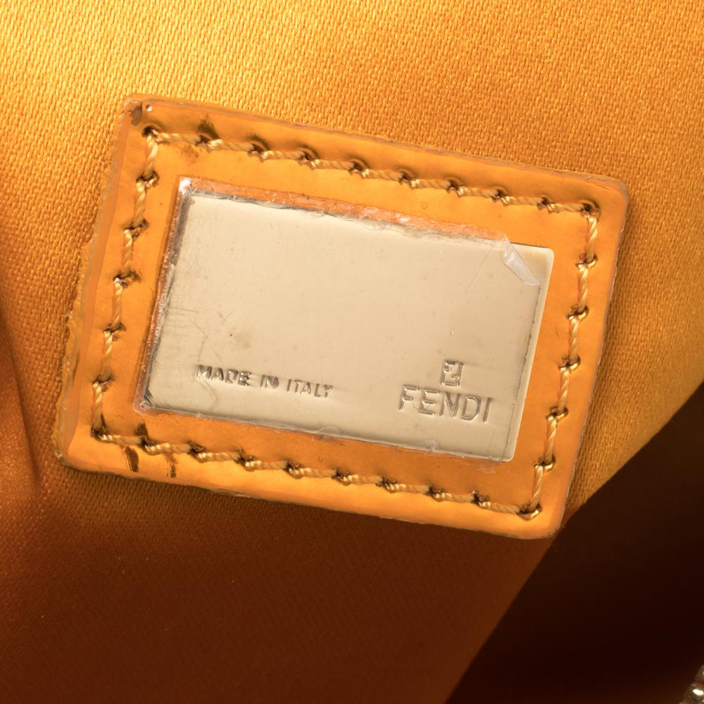 Fendi Beige/Metallic Orange Zucchino Patent Leather Bauletto Boston Bag 2