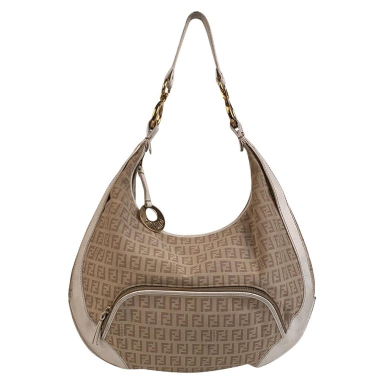 Fendi Beige Monogram Zucchino Canvas Hobo Shoulder Bag For Sale at 1stDibs