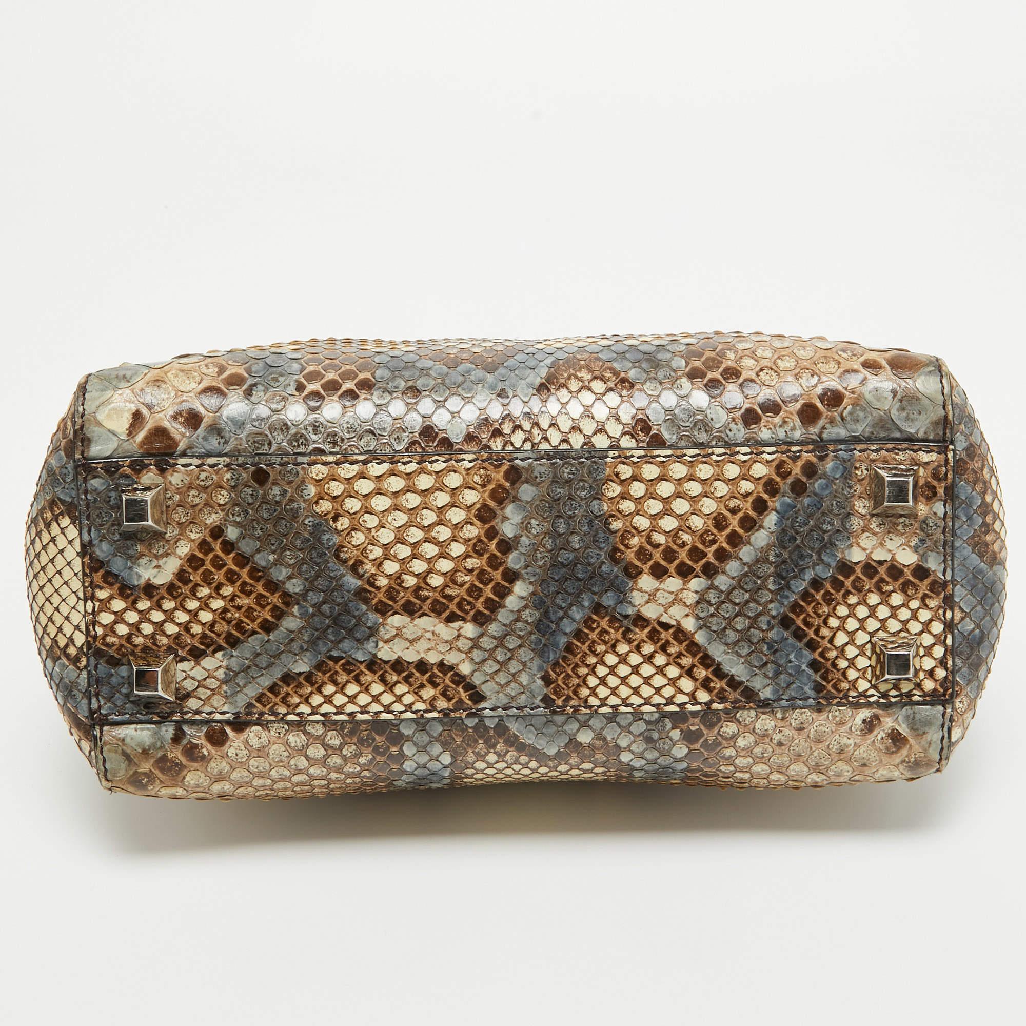 Fendi Beige/Multicolor Python Mini Applique Peekaboo Top Handle Bag For Sale 8