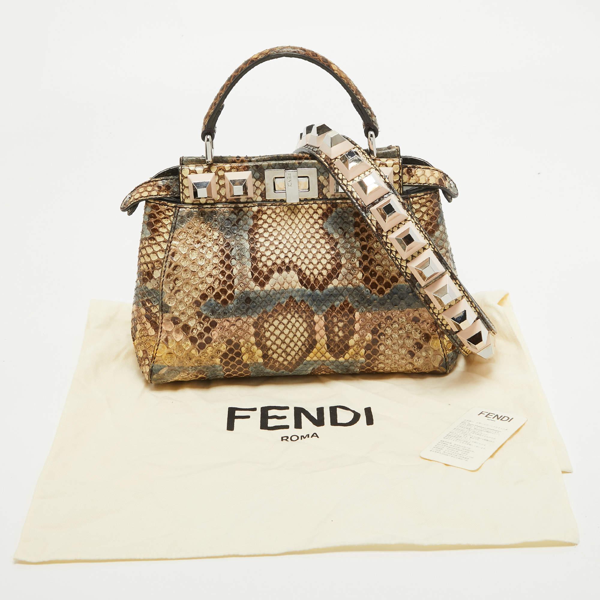 Fendi Beige/Multicolor Python Mini Applique Peekaboo Top Handle Bag For Sale 10