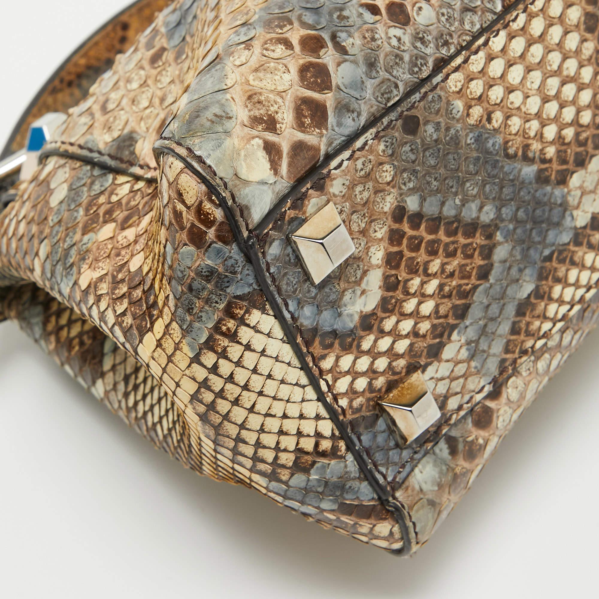 Fendi Beige/Multicolor Python Mini Applique Peekaboo Top Handle Bag For Sale 1
