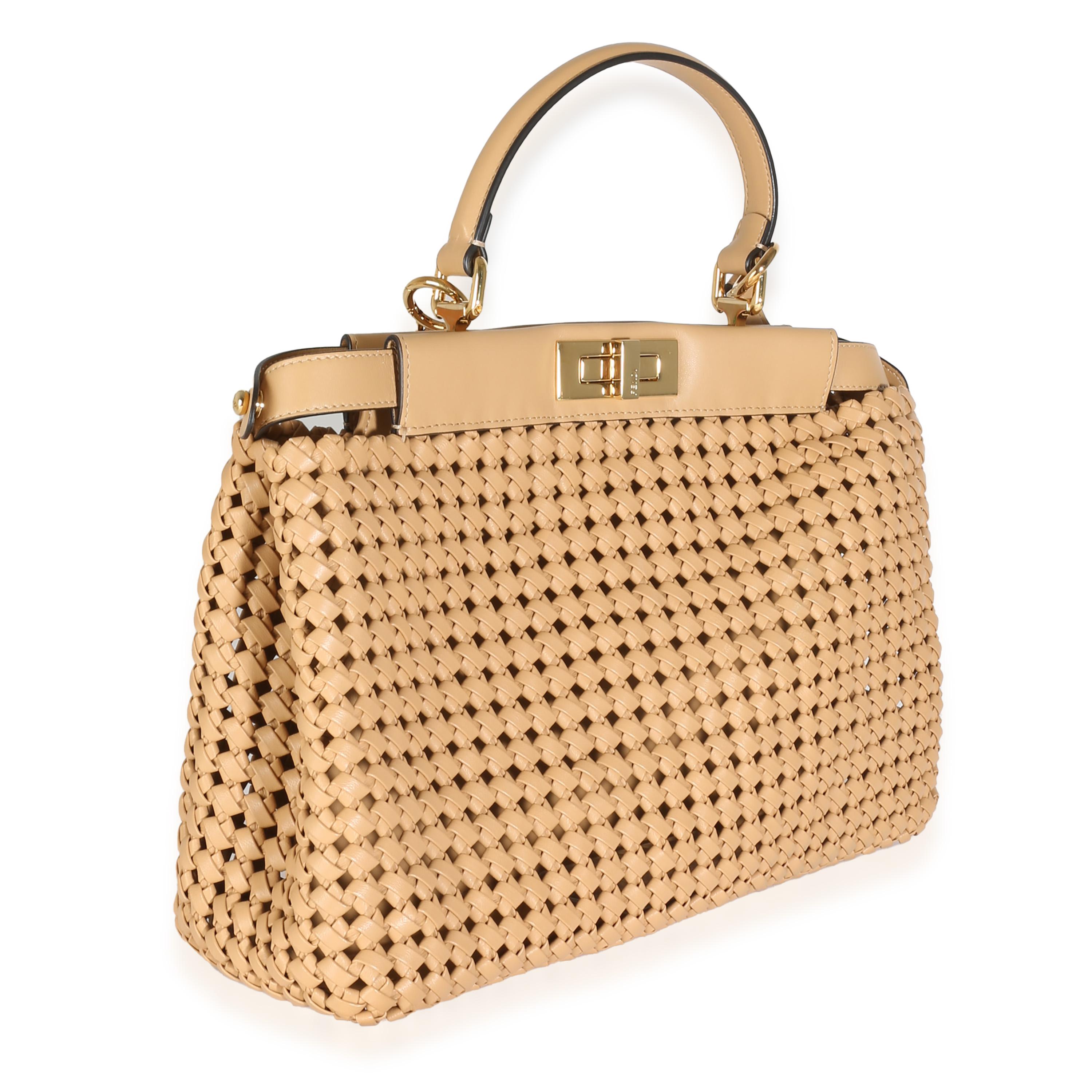 Orange Fendi Beige Nappa Matisse Intreccio Medium Peekaboo Iconic Satchel For Sale
