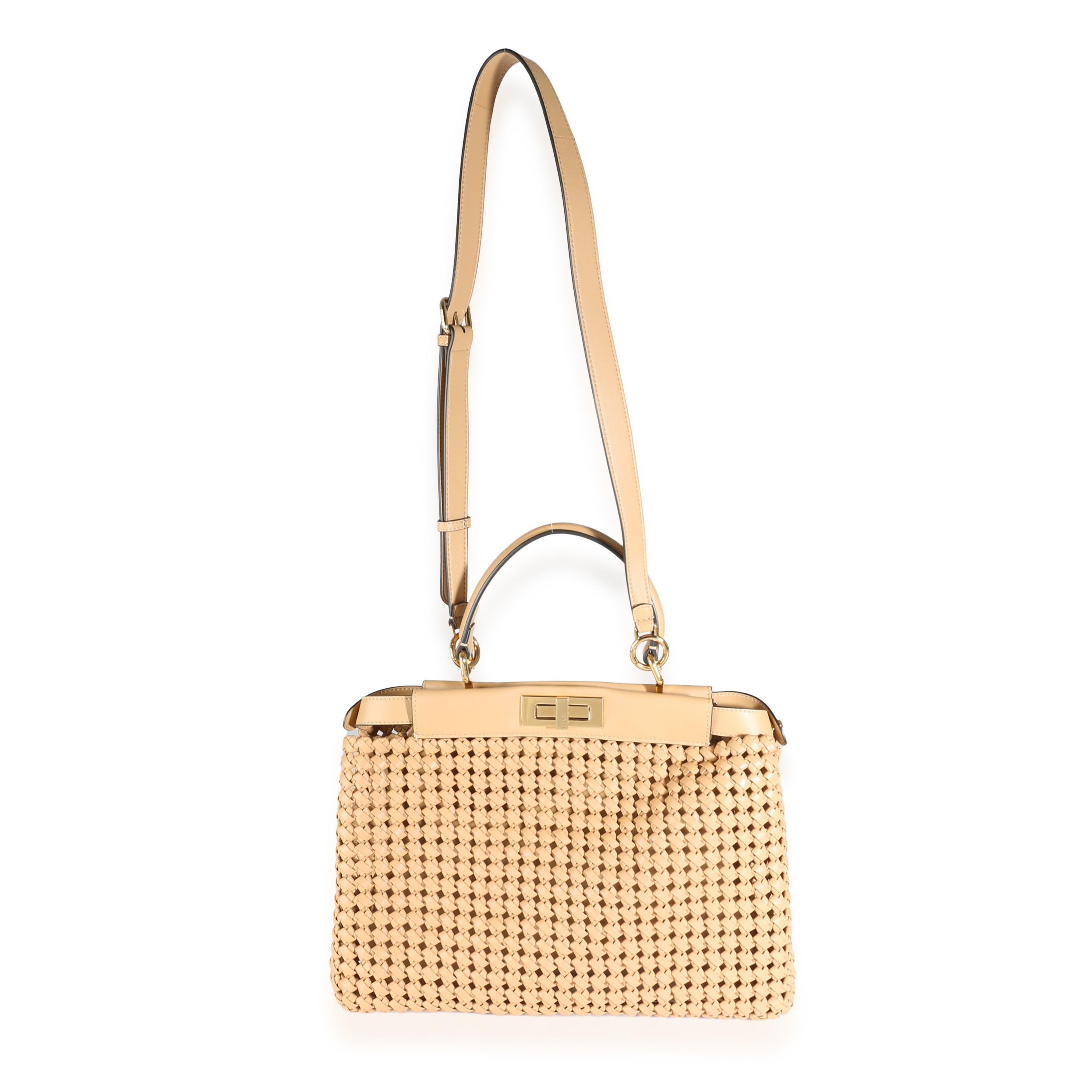 Fendi Beige Nappa Matisse Intreccio Medium Peekaboo Iconic Satchel For Sale 1