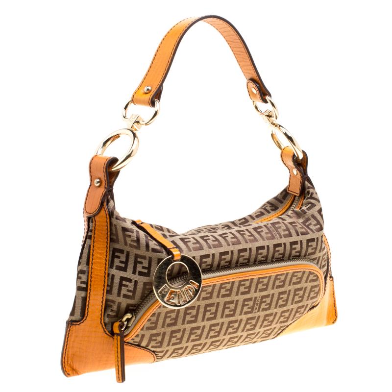 Fendi Beige/Orange Zucchino Canvas Shoulder Bag 6