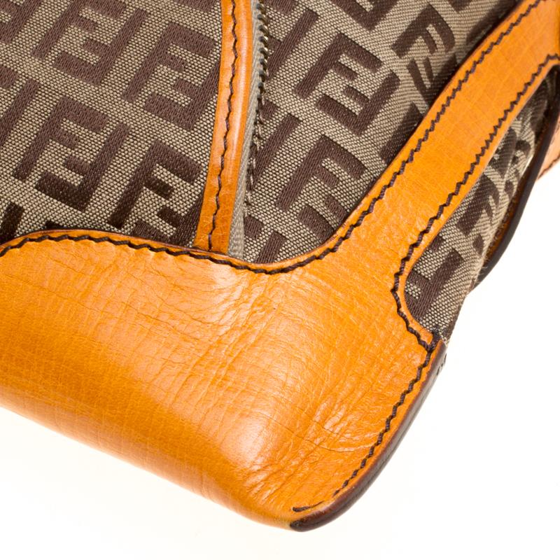 Fendi Beige/Orange Zucchino Canvas Shoulder Bag 8