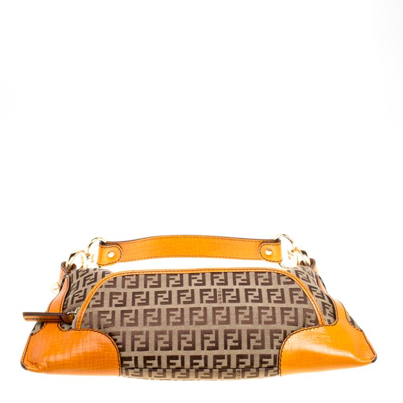 Fendi Beige/Orange Zucchino Canvas Shoulder Bag 3