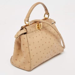 Fendi Beige Ostrich Leather Mini Peekaboo Top Handle Bag