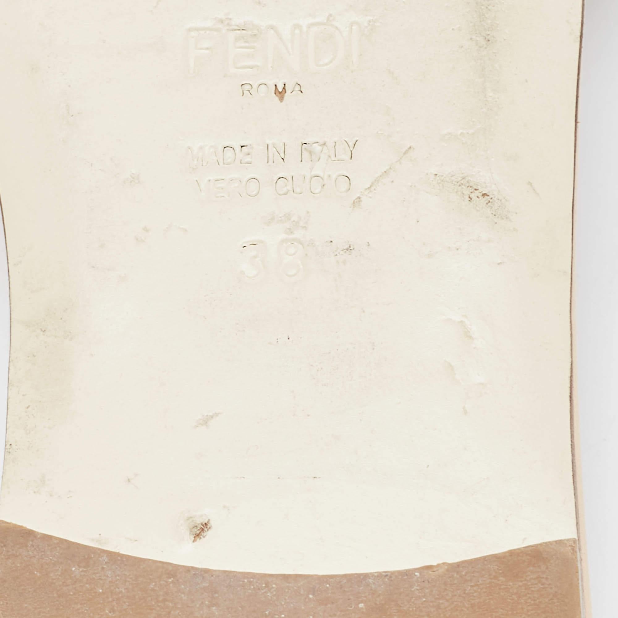 Fendi Beige Patent Leather Flower Embellished Flat Slides Size 38 3