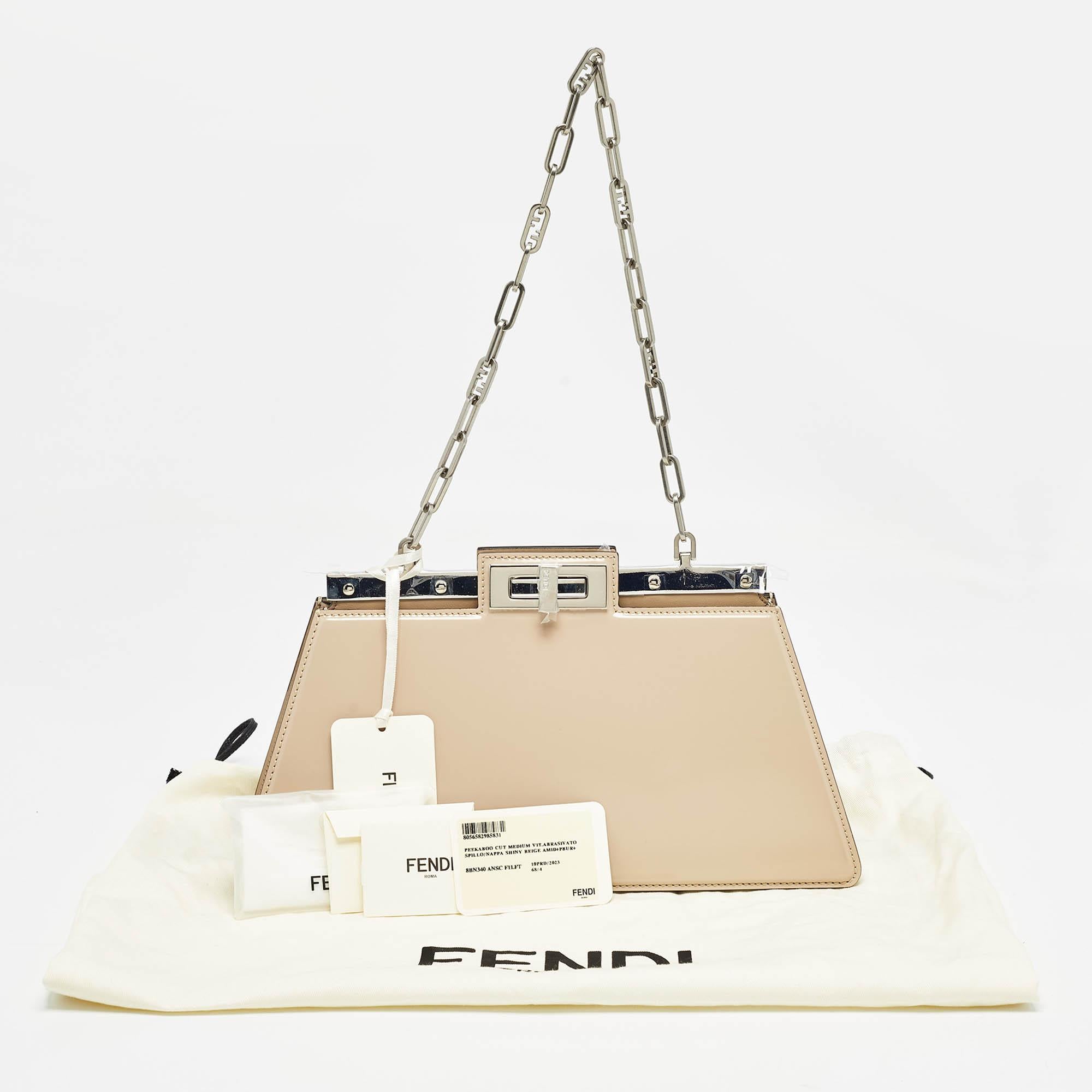 Fendi Beige Medium Peekaboo Cut Tasche aus Lackleder Medium 5