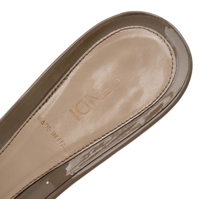 Fendi Beige Patent Leather Peep Toe Slides Size 38 3