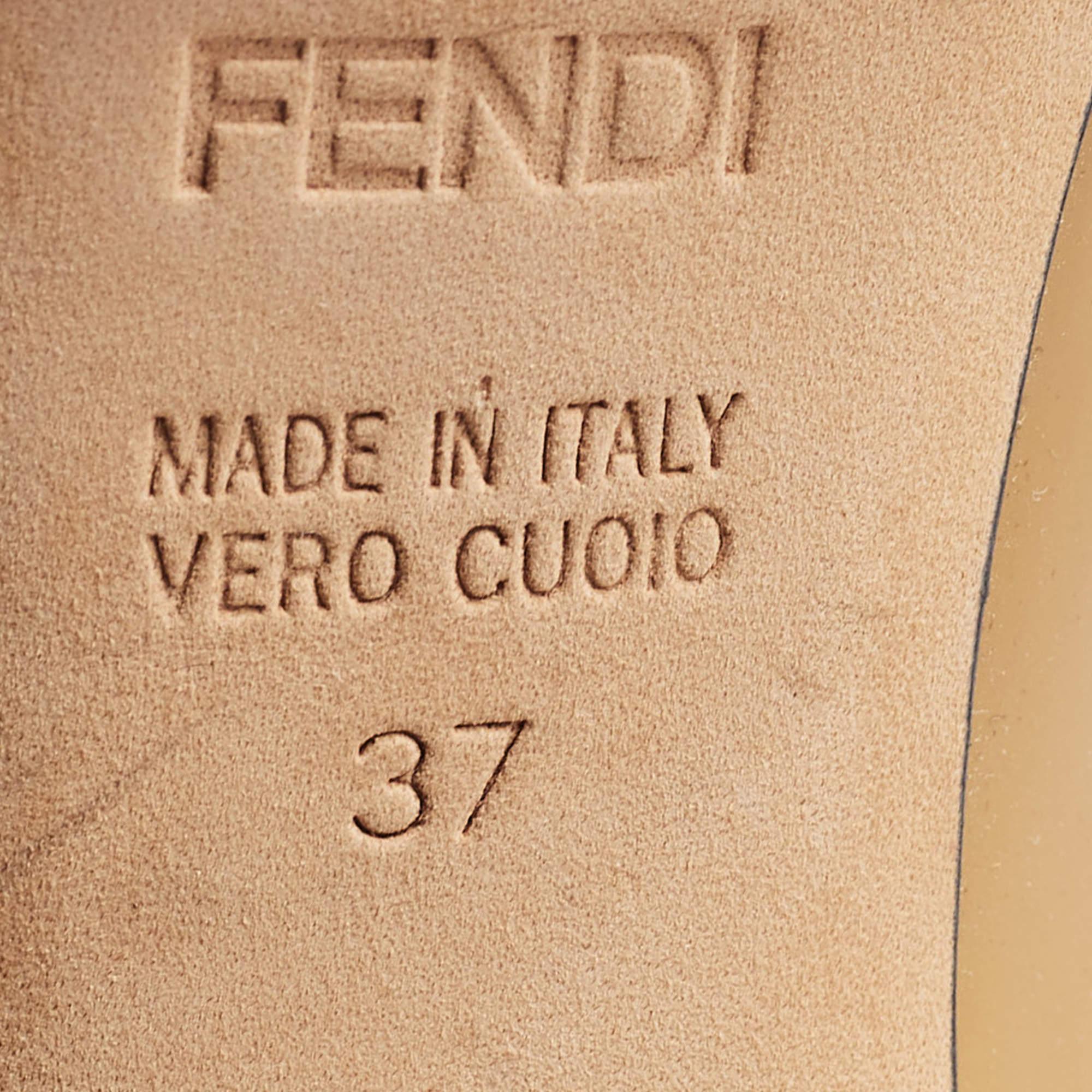 Fendi Beige Patent Leather Zucca Heel Peep Toe Pumps Size 37 For Sale 9