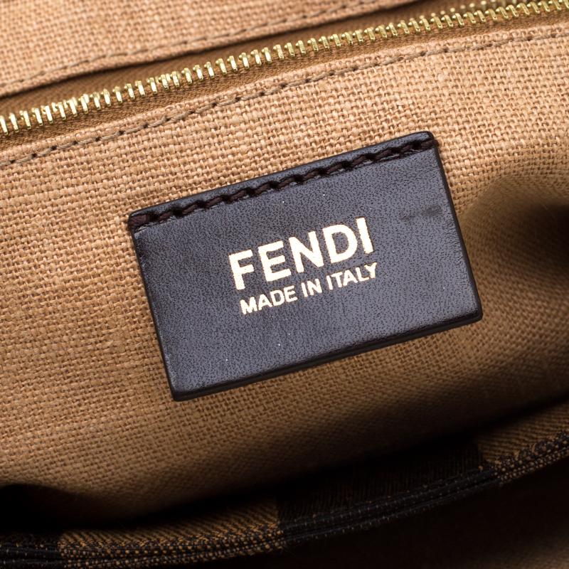 Fendi Beige Pequin Embossed Leather Small Claudia Shoulder Bag 2