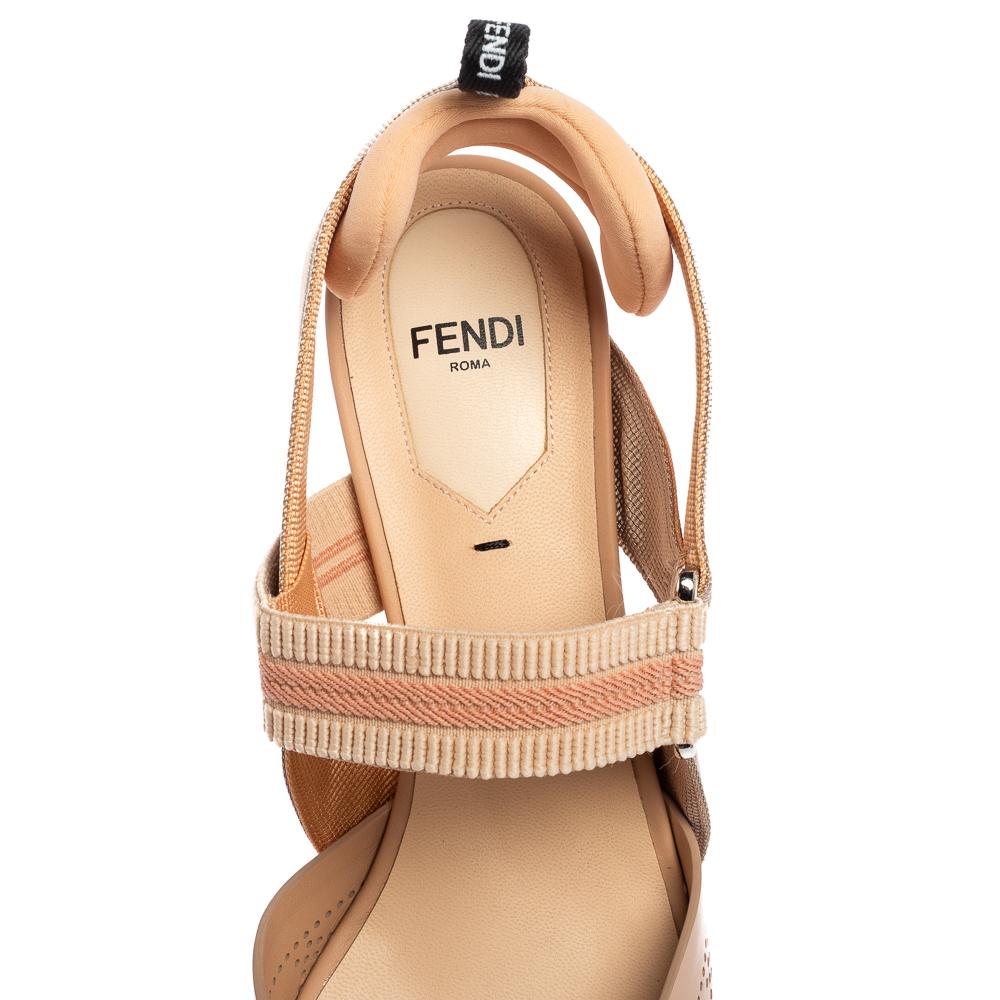 Women's Fendi Beige Perforated Leather Colibri Slingback Pointed Toe Sandals Size 38