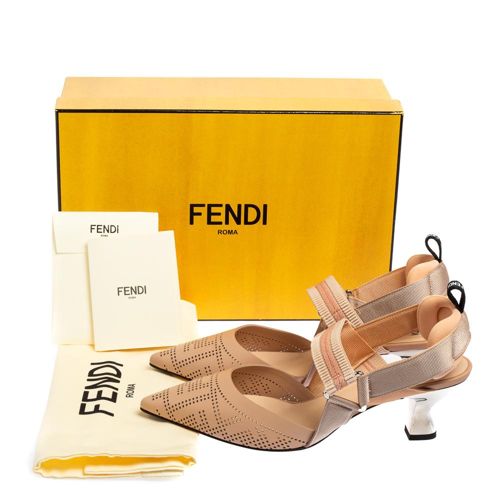 Fendi Beige Perforated Leather Colibri Slingback Pointed Toe Sandals Size 38 4