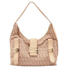 Fendi Beige/Pink Zucchino Canvas Sweet Hobo