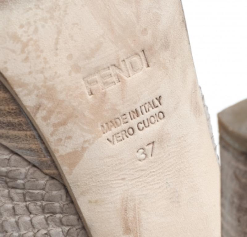Fendi Beige Python Embossed Leather Fendista Bow Slingback Sandals Size 37 For Sale 3