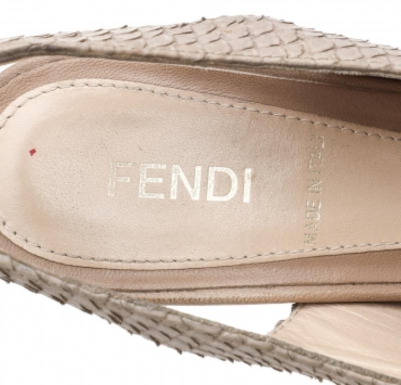 Fendi Beige Python Embossed Leather Fendista Bow Slingback Sandals Size 37 For Sale 4