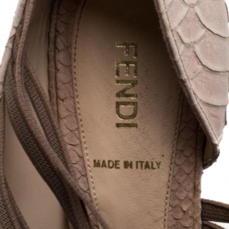 Fendi Beige Python Embossed Leather Strappy Half D'Orsay Peep Toe Pumps Size 40 For Sale 1