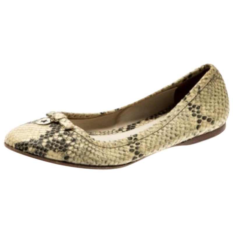 Fendi Beige Python Leather Bow Detail Ballet Flats Size 38