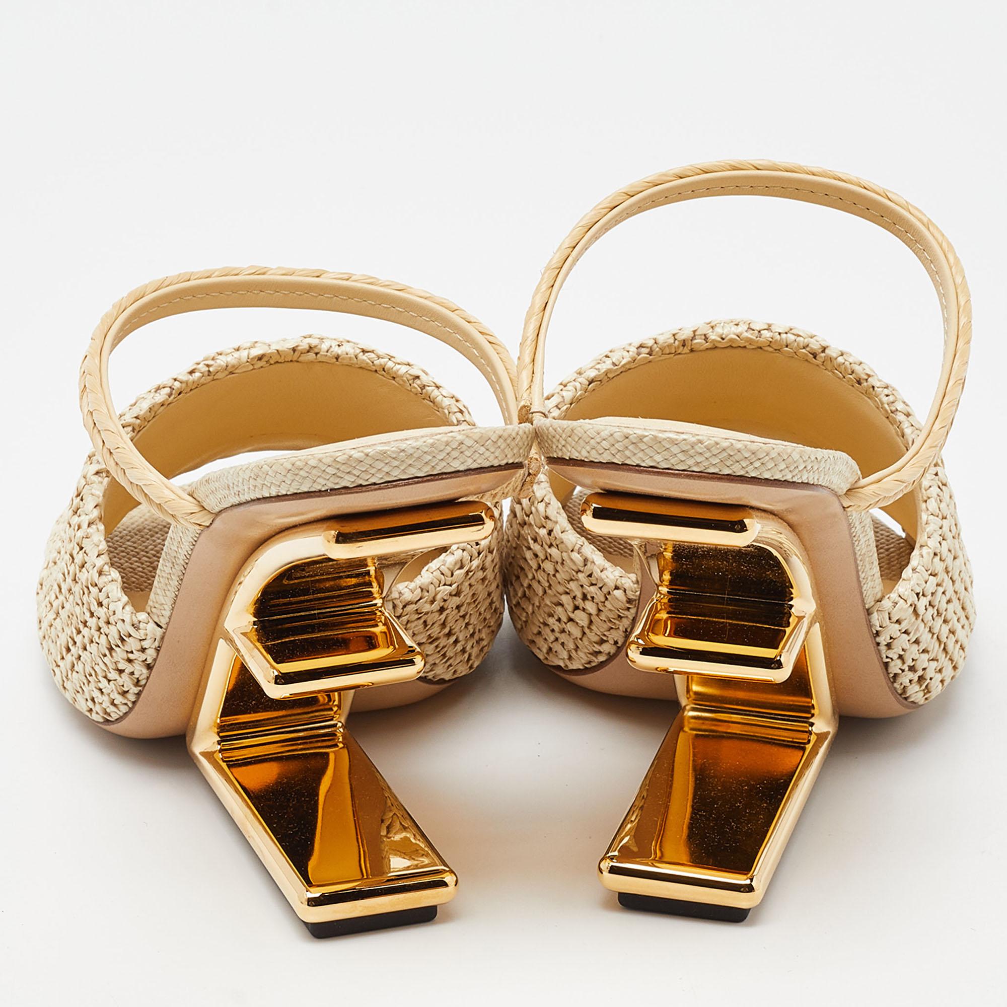 Fendi Beige Raffia First Heel Mules Size 40.5 1