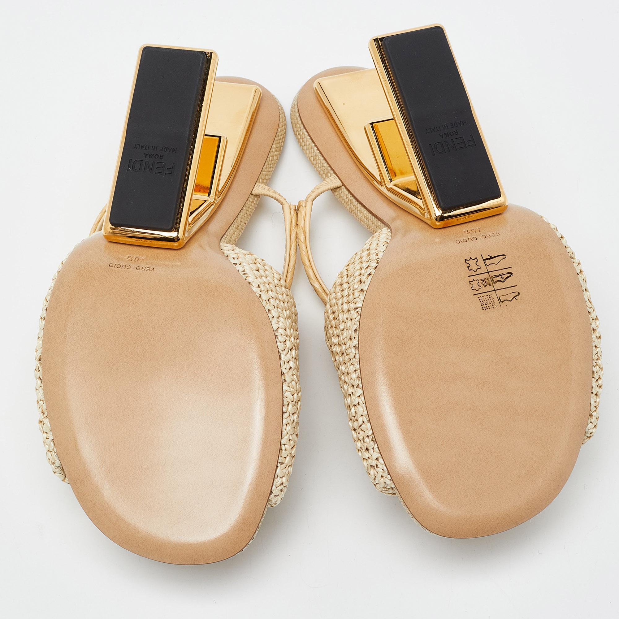Fendi Beige Raffia First Heel Mules Size 40.5 2