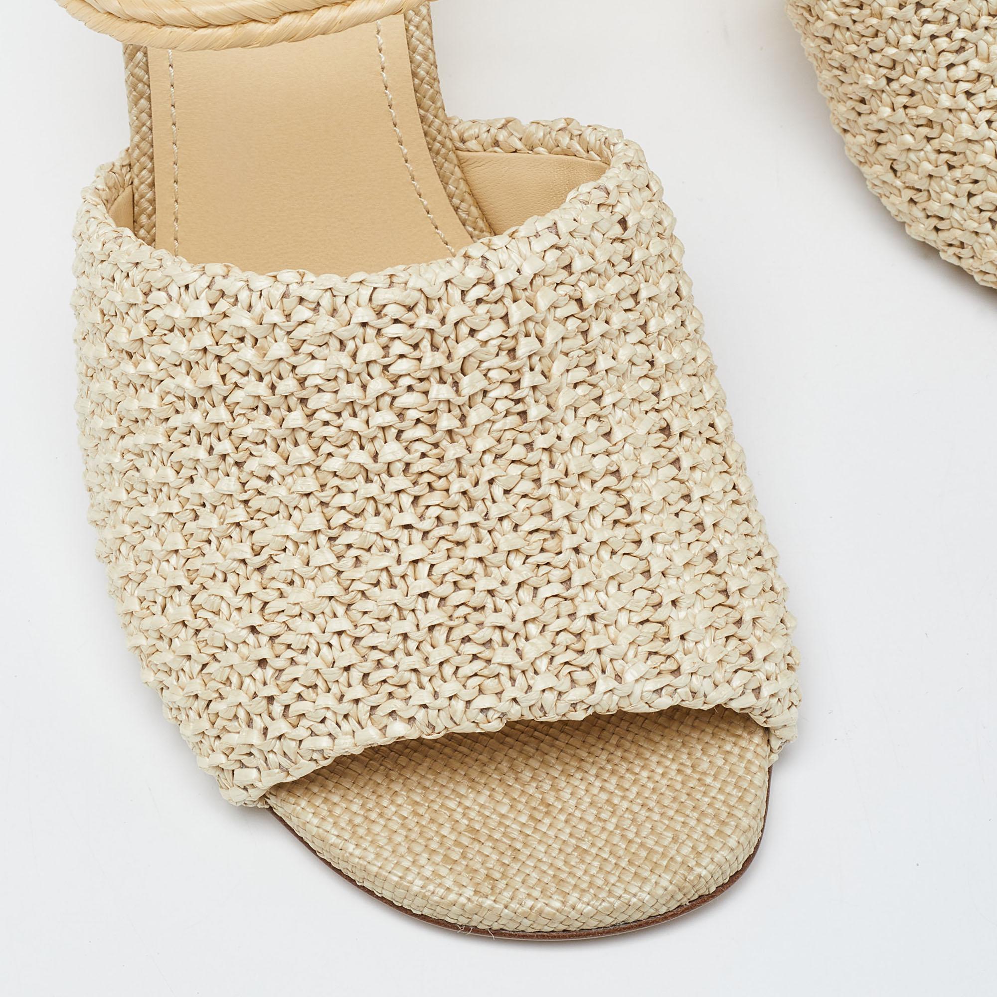 Fendi Beige Raffia First Heel Mules Size 40.5 3