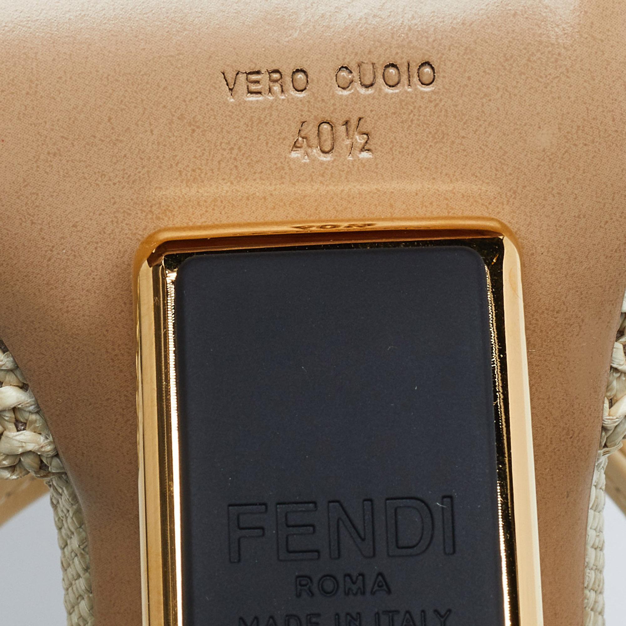 Fendi Beige Raffia First Heel Mules Size 40.5 4