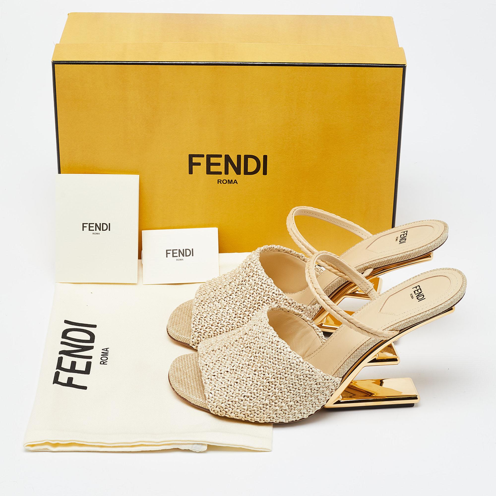 Fendi Beige Raffia First Heel Mules Size 40.5 5