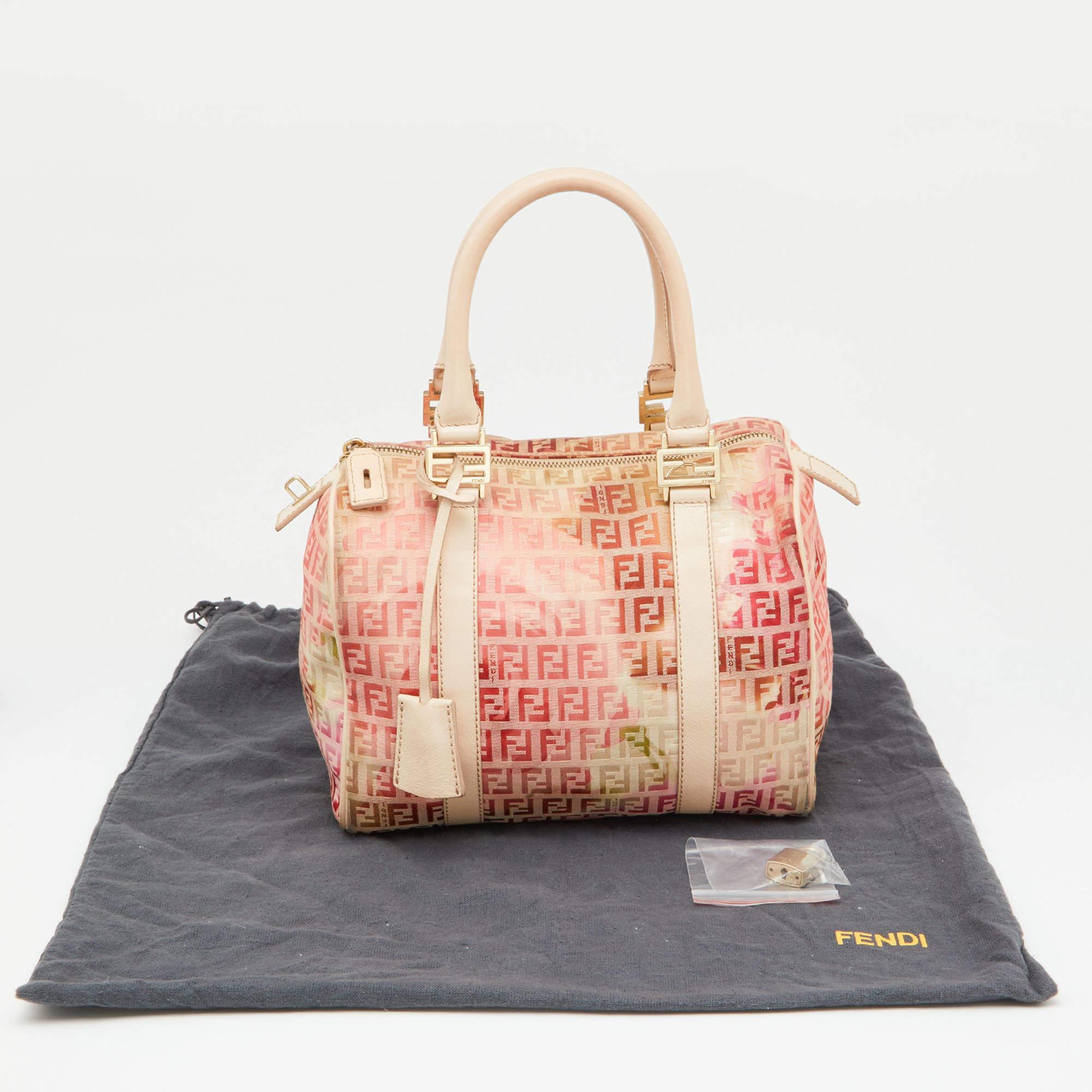 Fendi Beige/Red Printed Zucchino Fabric and Leather Small Forever Bauletto Bag 8