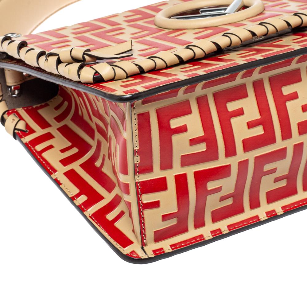 Fendi Beige/Red Zucca Leather Small Whipstitched Kan I F Shoulder Bag 3