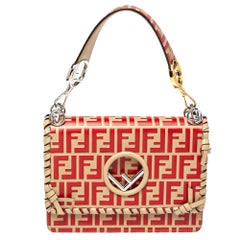 Fendi Beige/Red Zucca Leather Small Whipstitched Kan I F Shoulder Bag