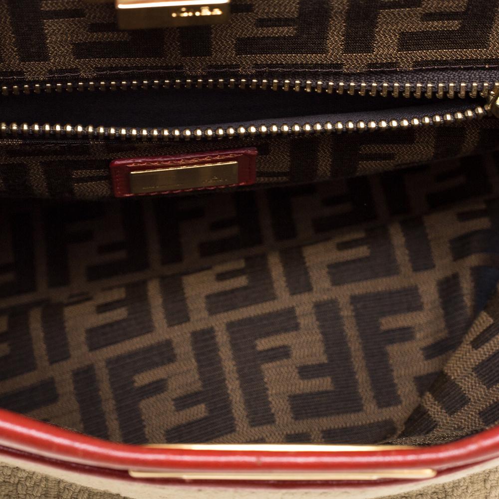 Fendi Beige/Rot Zucca Kürbis Seil und Leder Große Peekaboo Top Handle Tasche 5