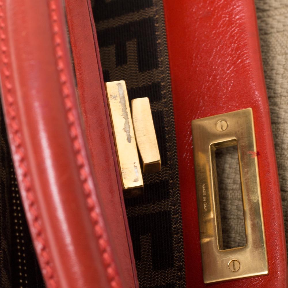 Fendi Beige/Rot Zucca Kürbis Seil und Leder Große Peekaboo Top Handle Tasche 8