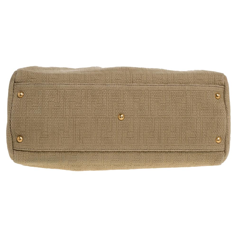 Fendi Beige/Rot Zucca Kürbis Seil und Leder Große Peekaboo Top Handle Tasche Damen