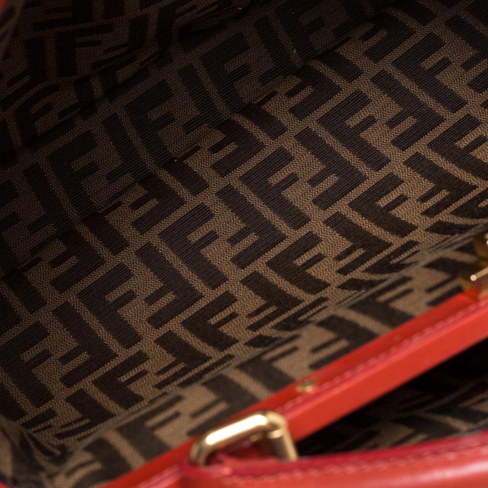 Fendi Beige/Rot Zucca Kürbis Seil und Leder Große Peekaboo Top Handle Tasche 4