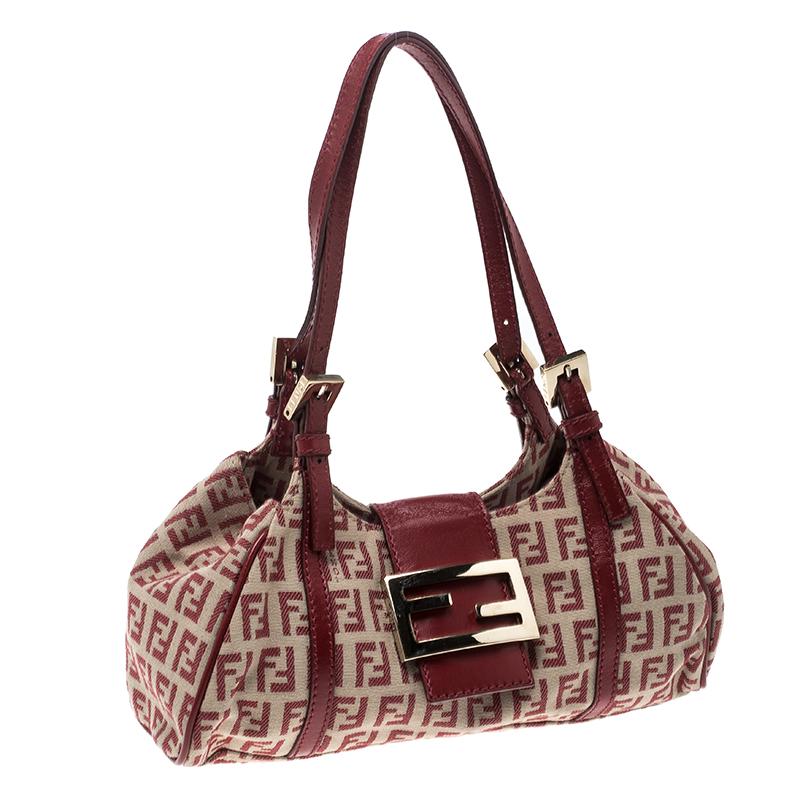 Fendi Beige/Red Zucchino Canvas and Leather Satchel 3