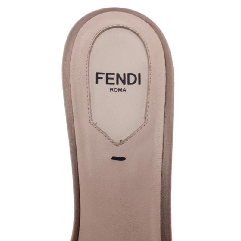 Fendi Beige Satin Logo Embroidered Block Heel Slides Size 38 1
