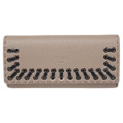 Used Fendi Beige Selleria Leather Whipstitch Flap Continental Wallet