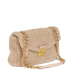 Fendi BEIGE SHEARLING & BLUSH CALFSKIN LEATHER BE BAGUETTE