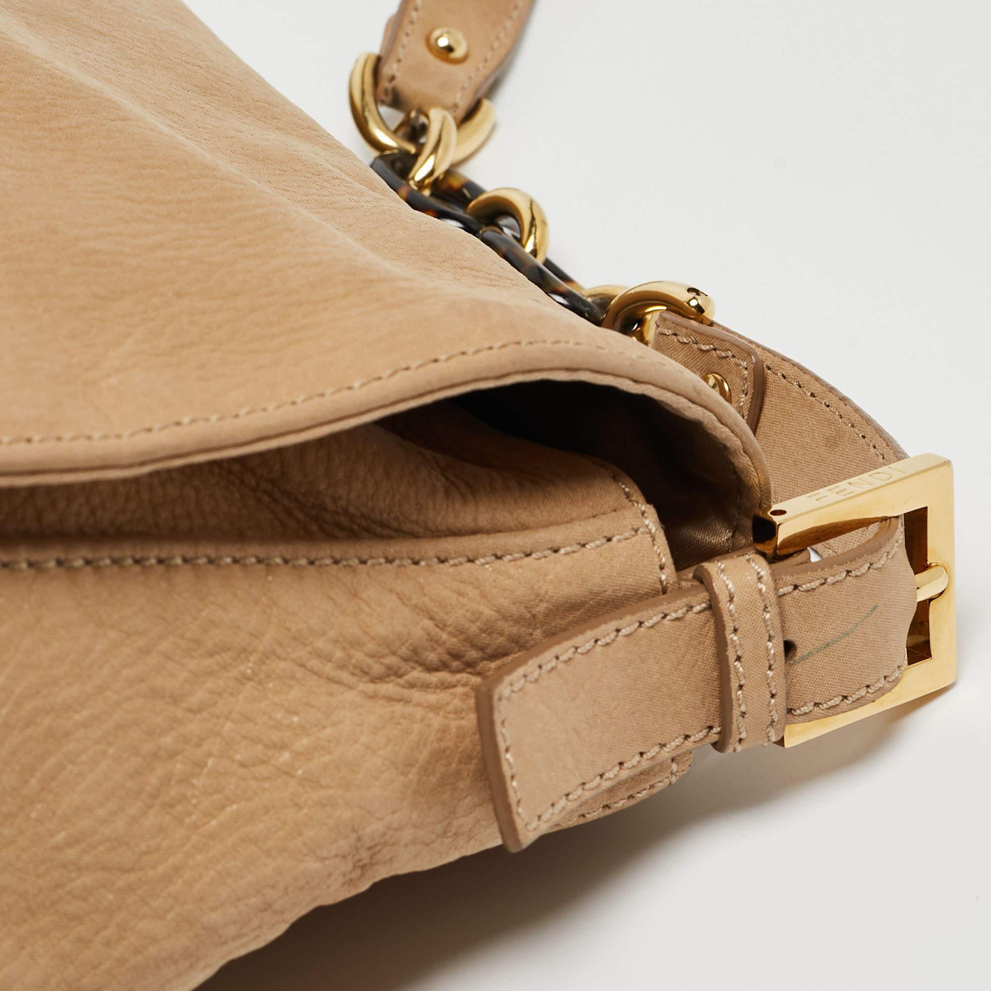 Fendi Beige Shimmer Nubuck Leather Mama Forever Shoulder Bag 7