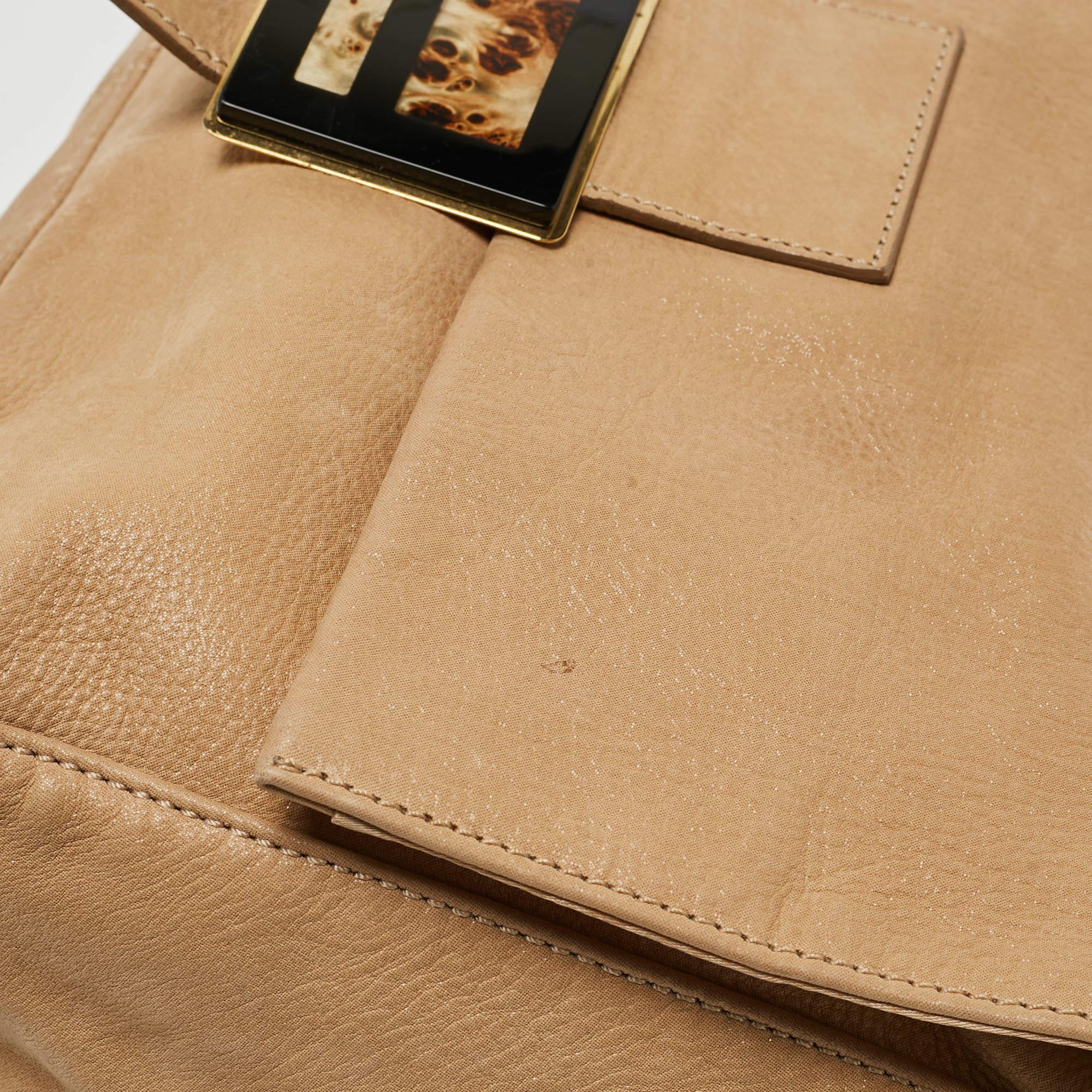 Fendi Beige Shimmer Nubuck Leather Mama Forever Shoulder Bag 8